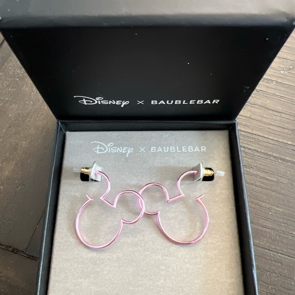 Disney x Baublebar Mickey Mouse Ears Pink Hoop Earrings New - Picture 6 of 6
